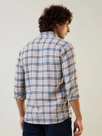 Light Grey Checkered Regular Fit Shirt TIM PARIS