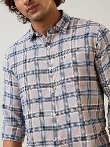Light Grey Checkered Regular Fit Shirt TIM PARIS
