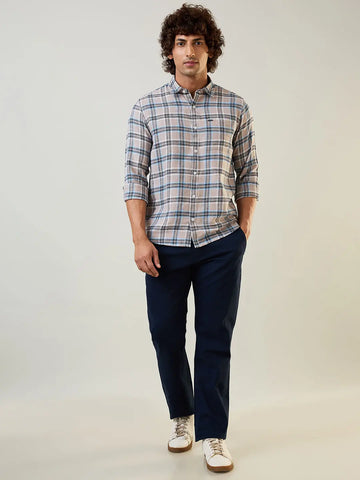 Light Grey Checkered Regular Fit Shirt TIM PARIS