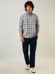 Light Grey Checkered Regular Fit Shirt