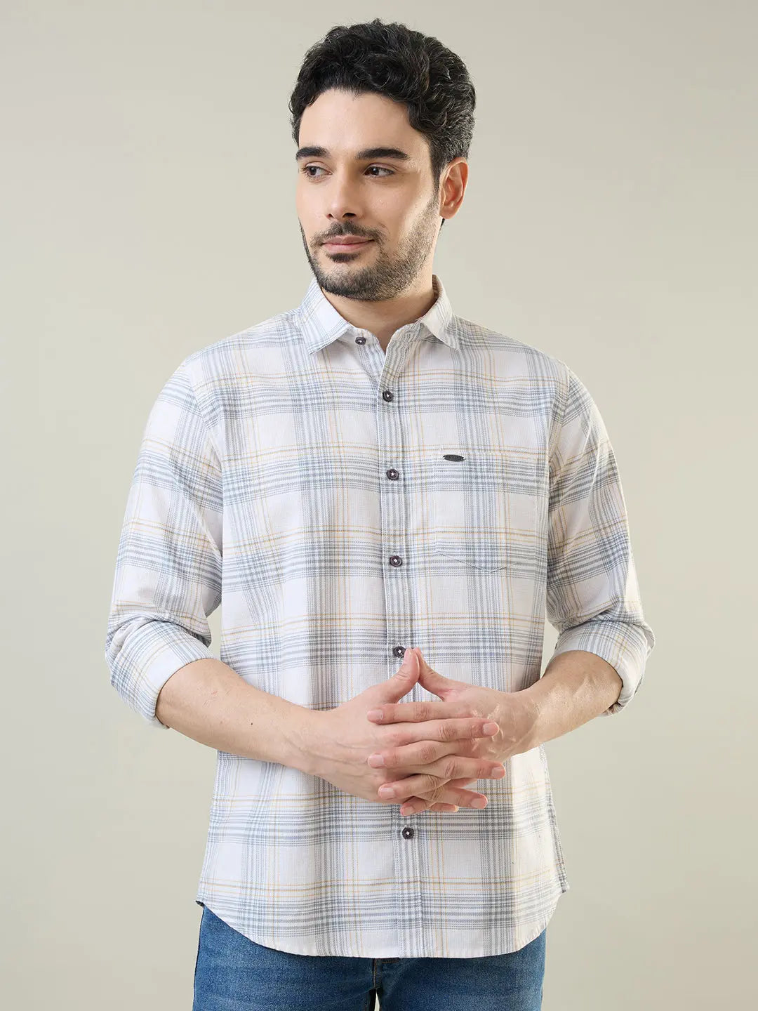 White Checkered Regular Fit Shirt TIM PARIS
