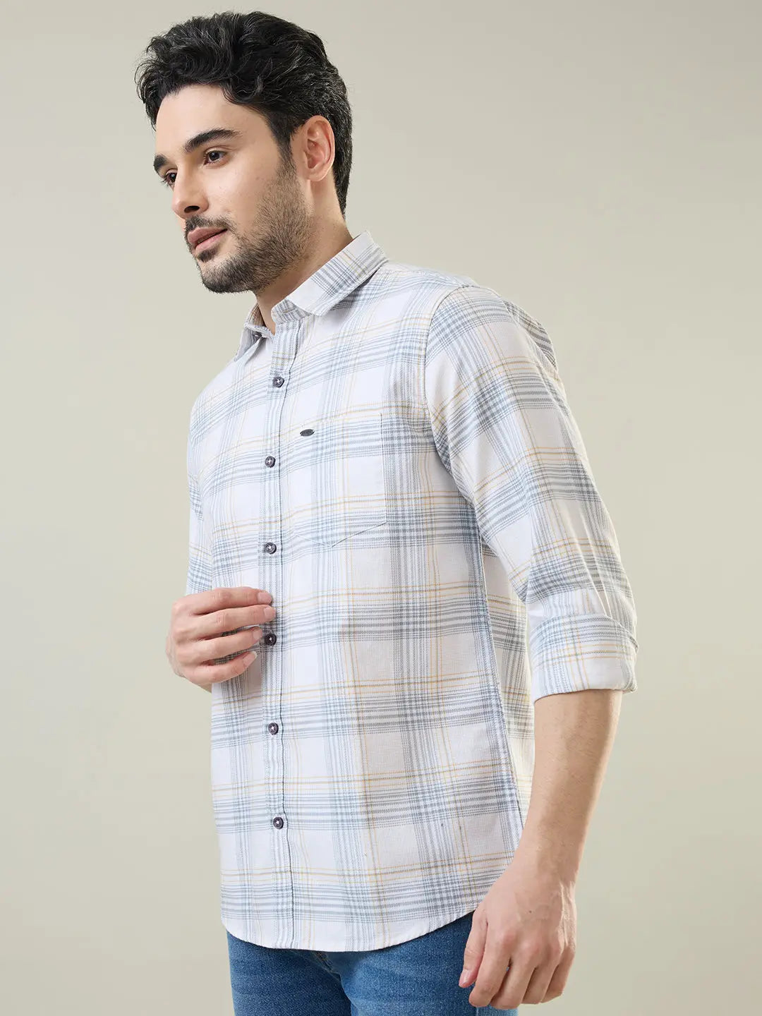 White Checkered Regular Fit Shirt TIM PARIS