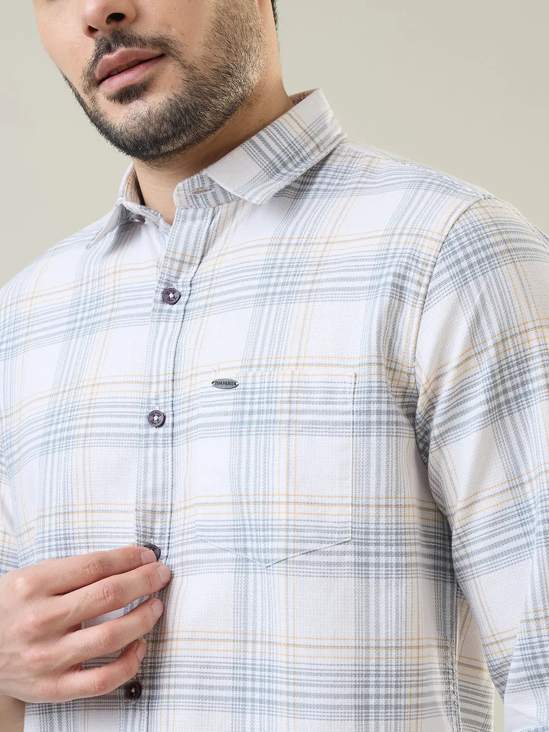 White Checkered Regular Fit Shirt TIM PARIS