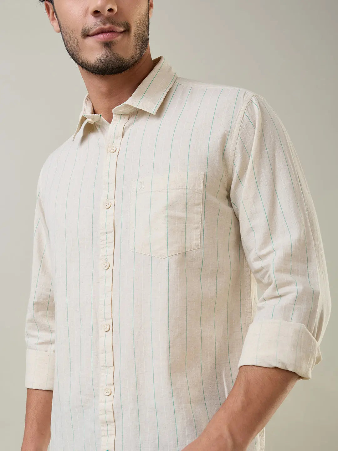 Green Striped Regular Fit Shirt TIM PARIS