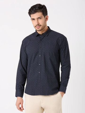 Blue Printed Regular Fit Shirt TIM PARIS
