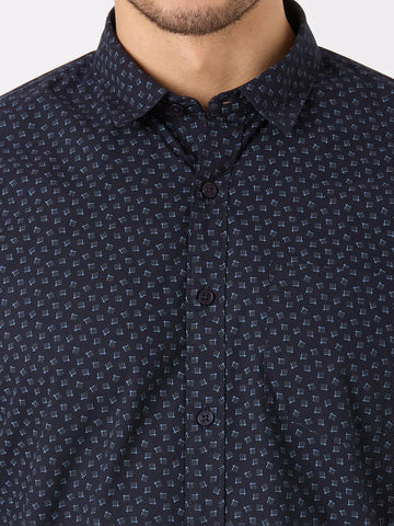 Blue Printed Regular Fit Shirt TIM PARIS