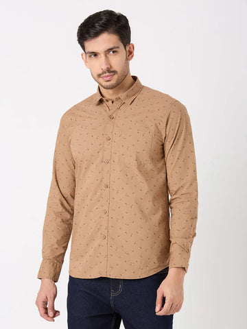 Light Brown Printed Regular Fit Shirt TIM PARIS