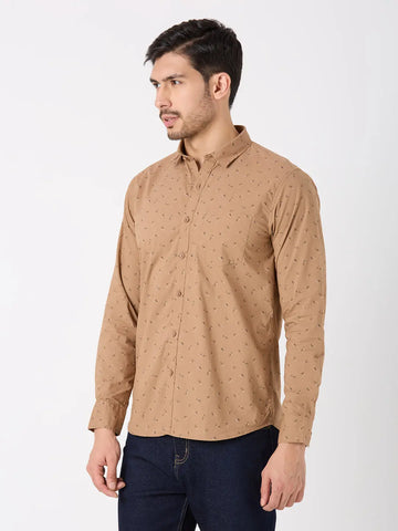 Light Brown Printed Regular Fit Shirt TIM PARIS