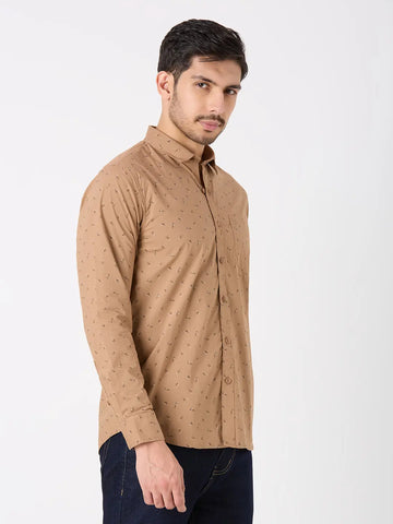Light Brown Printed Regular Fit Shirt TIM PARIS