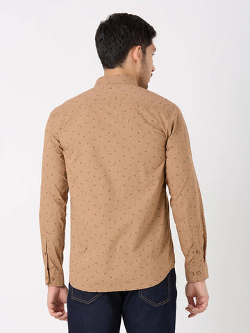 Light Brown Printed Regular Fit Shirt TIM PARIS