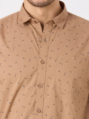 Light Brown Printed Regular Fit Shirt TIM PARIS