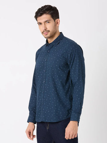 Blue Printed Regular Fit Shirt TIM PARIS