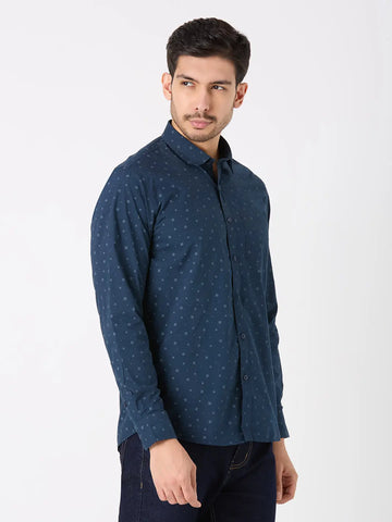 Blue Printed Regular Fit Shirt TIM PARIS