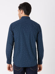 Blue Printed Regular Fit Shirt