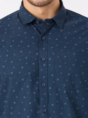 Blue Printed Regular Fit Shirt