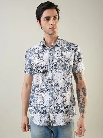 Blue Printed Regular Fit Shirt TIM PARIS