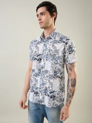 Blue Printed Regular Fit Shirt Tim Paris