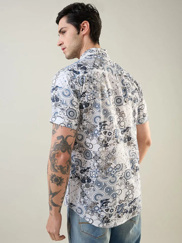 Blue Printed Regular Fit Shirt TIM PARIS
