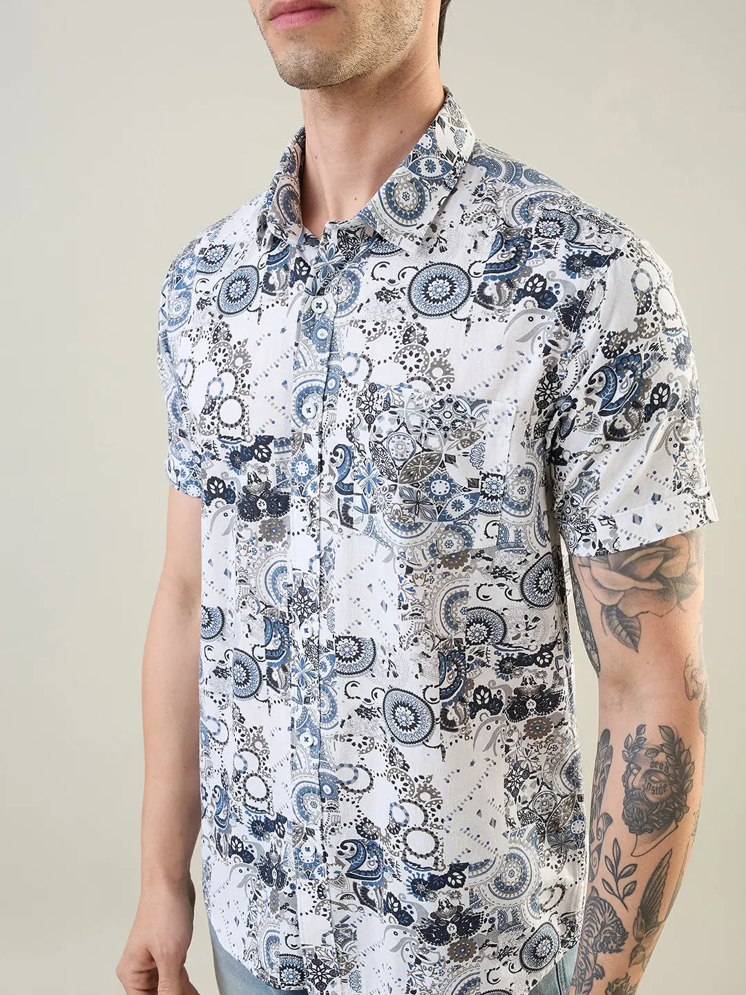 Blue Printed Regular Fit Shirt TIM PARIS