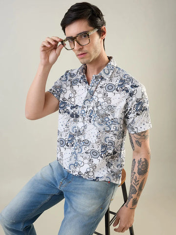 Blue Printed Regular Fit Shirt TIM PARIS