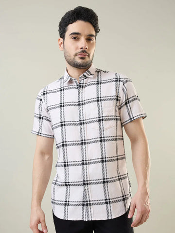 White Checkered Regular Fit Shirt TIM PARIS