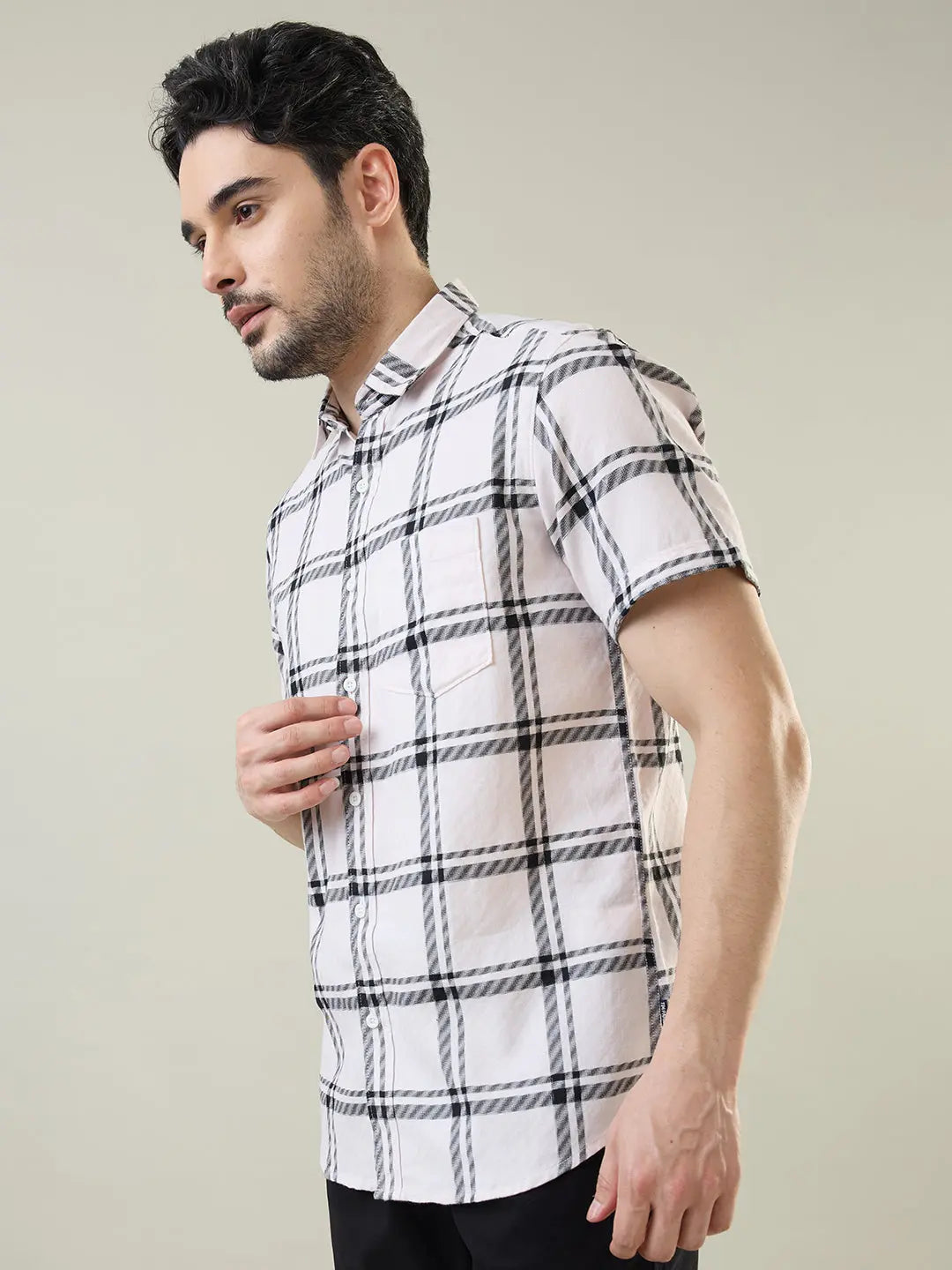 White Checkered Regular Fit Shirt TIM PARIS