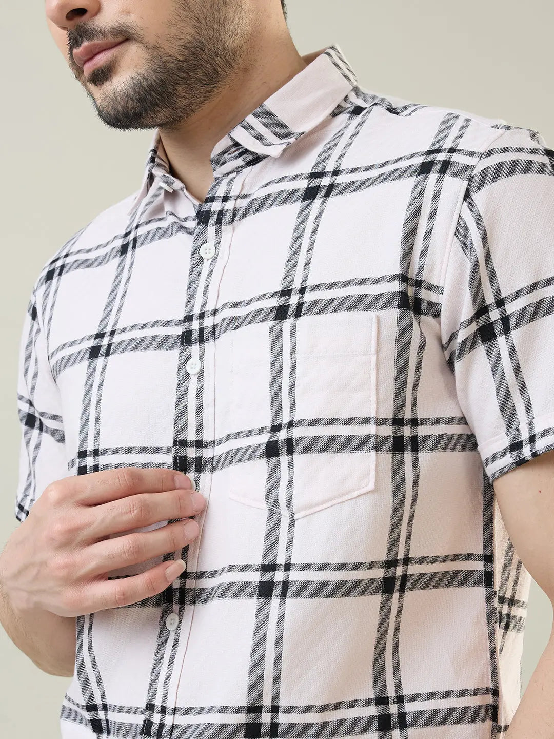 White Checkered Regular Fit Shirt TIM PARIS