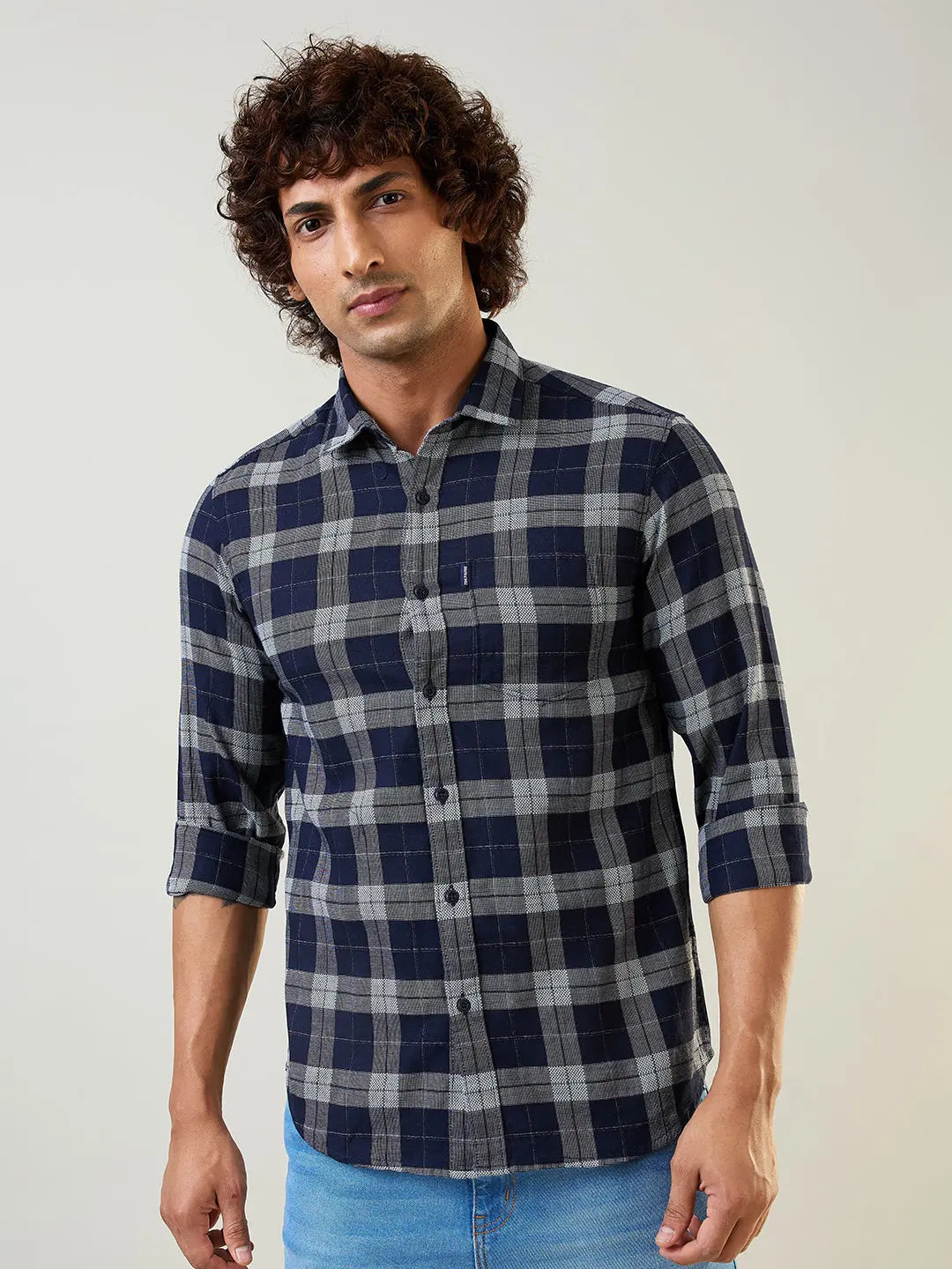 Navy Checkered Regular Fit Shirt TIM PARIS