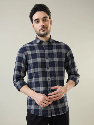 Navy Checkered Regular Fit Shirt TIM PARIS