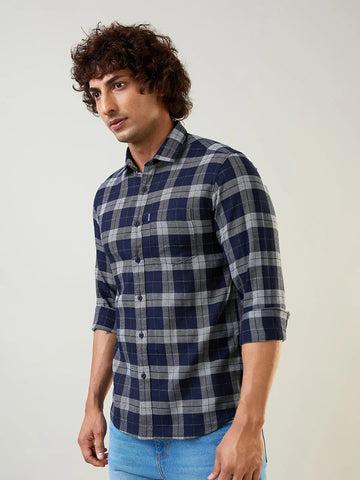 Navy Checkered Regular Fit Shirt TIM PARIS