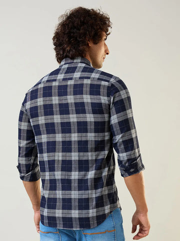 Navy Checkered Regular Fit Shirt TIM PARIS