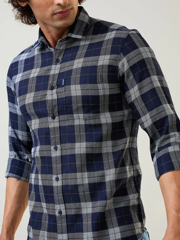 Navy Checkered Regular Fit Shirt TIM PARIS