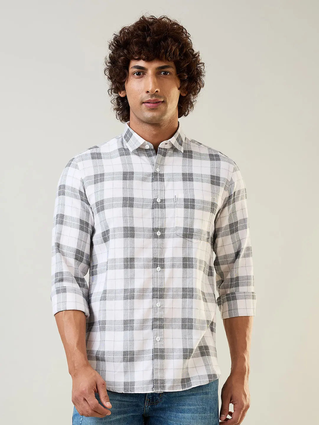 White Checkered Regular Fit Shirt TIM PARIS