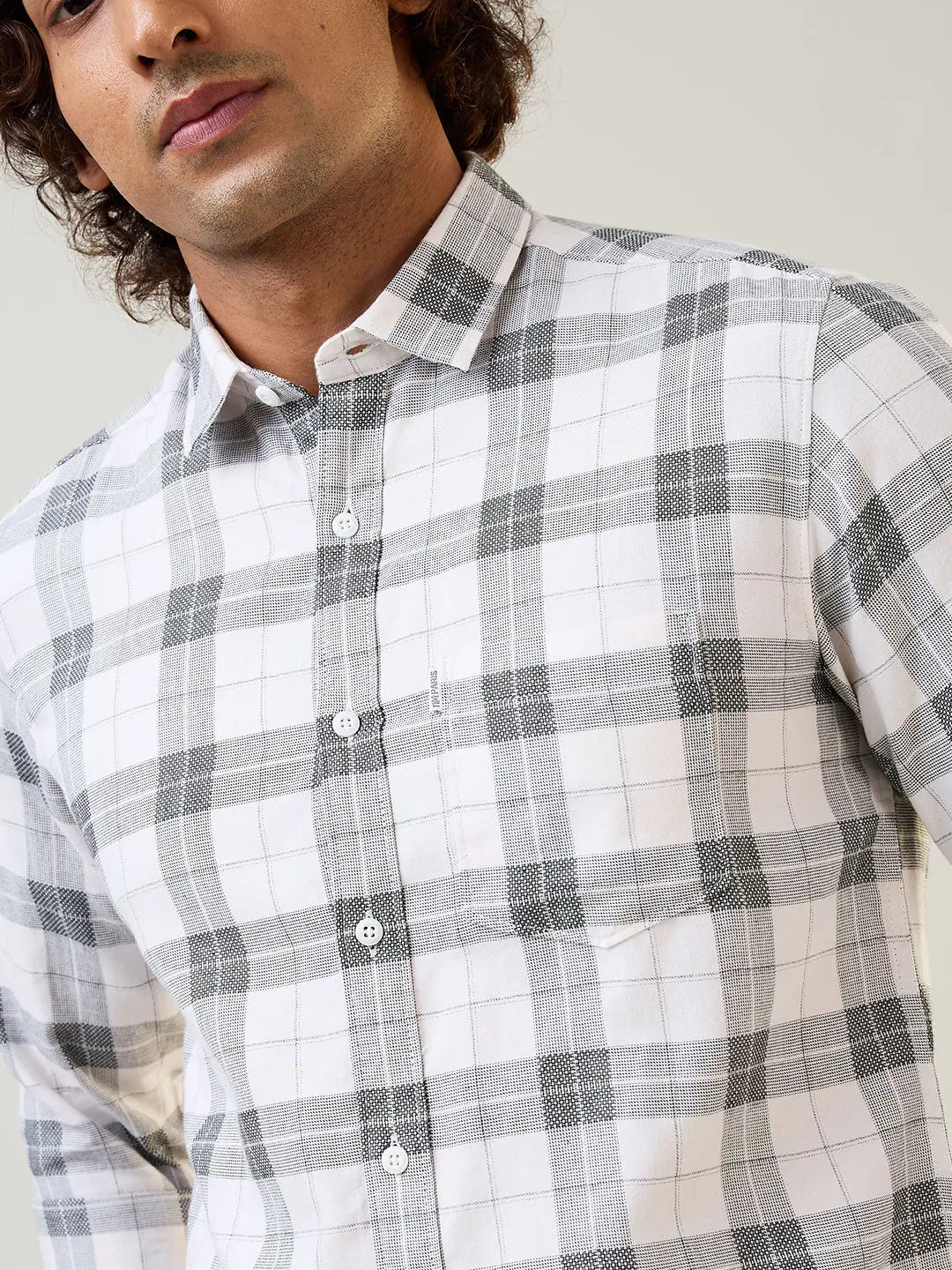 White Checkered Regular Fit Shirt TIM PARIS