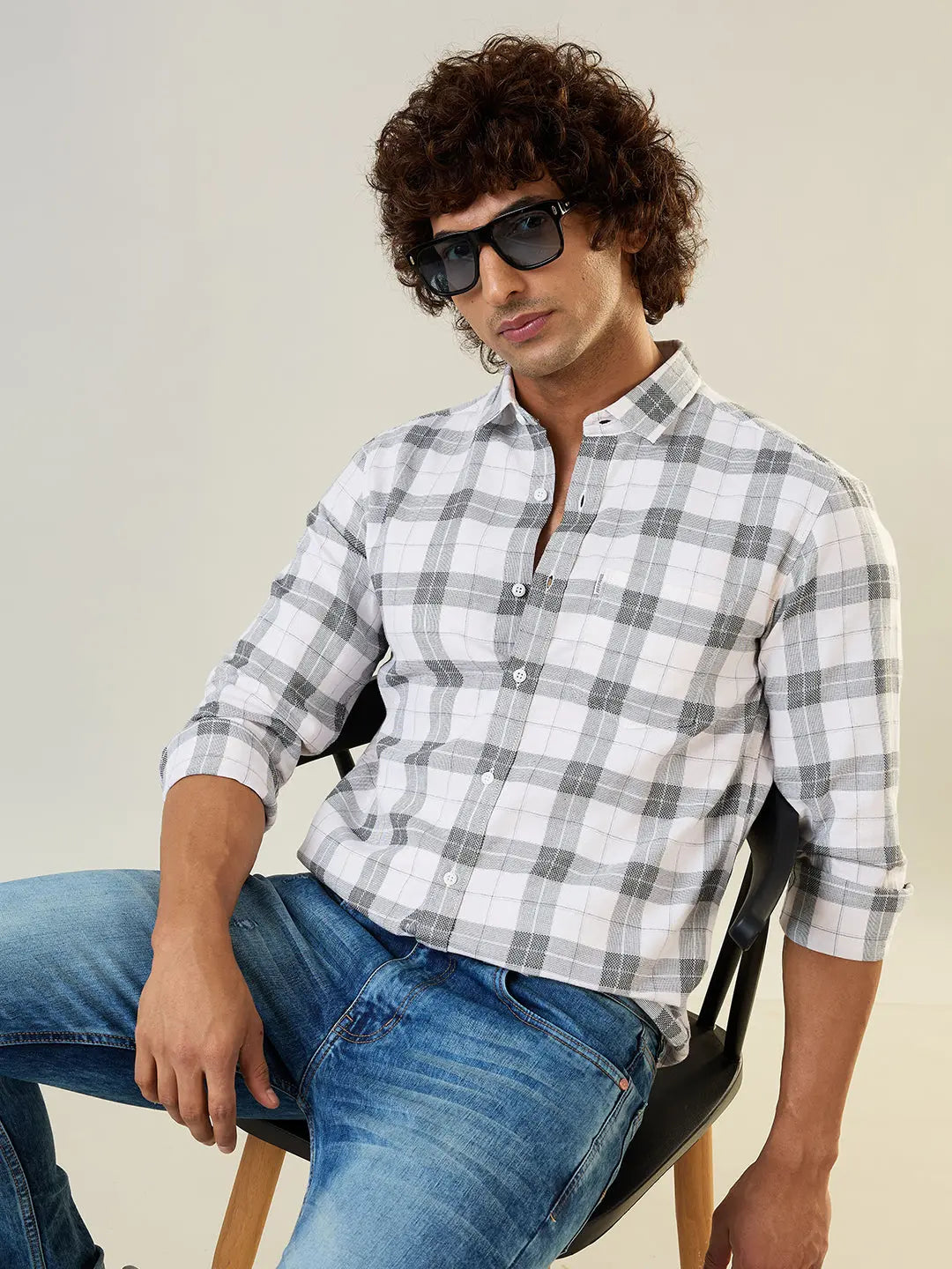White Checkered Regular Fit Shirt TIM PARIS