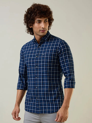Blue Checkered Regular Fit Shirt TIM PARIS