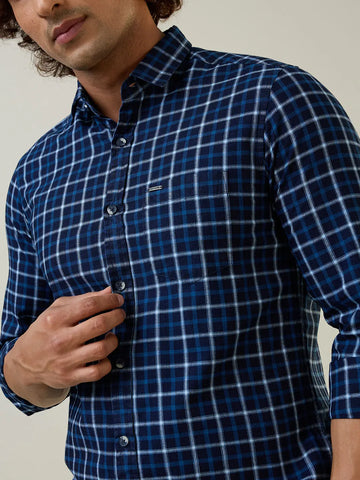 Blue Checkered Regular Fit Shirt TIM PARIS