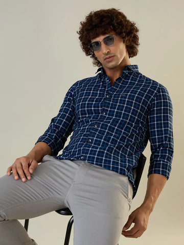 Blue Checkered Regular Fit Shirt TIM PARIS