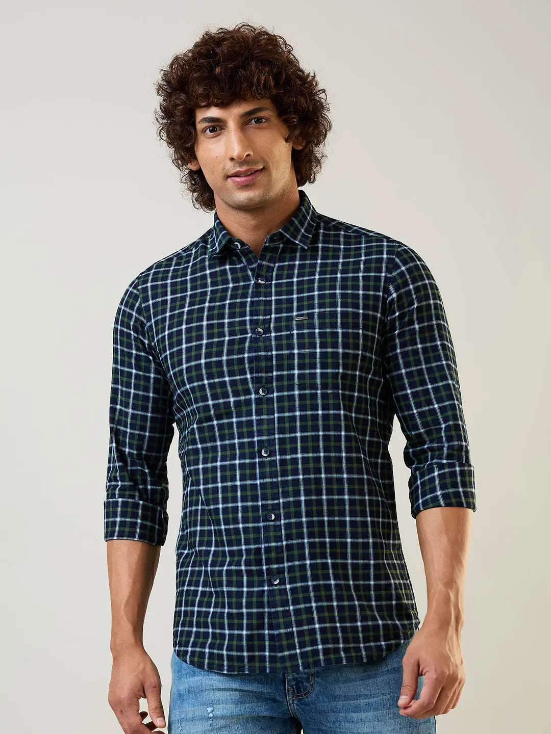 Green Checkered Regular Fit Shirt TIM PARIS