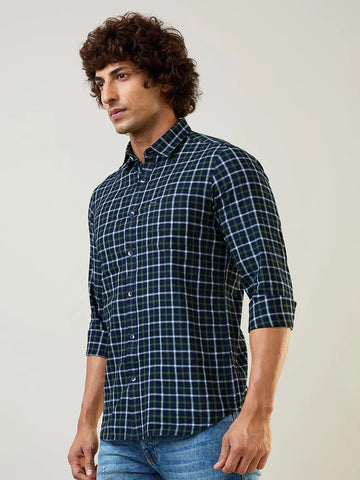 Green Checkered Regular Fit Shirt TIM PARIS