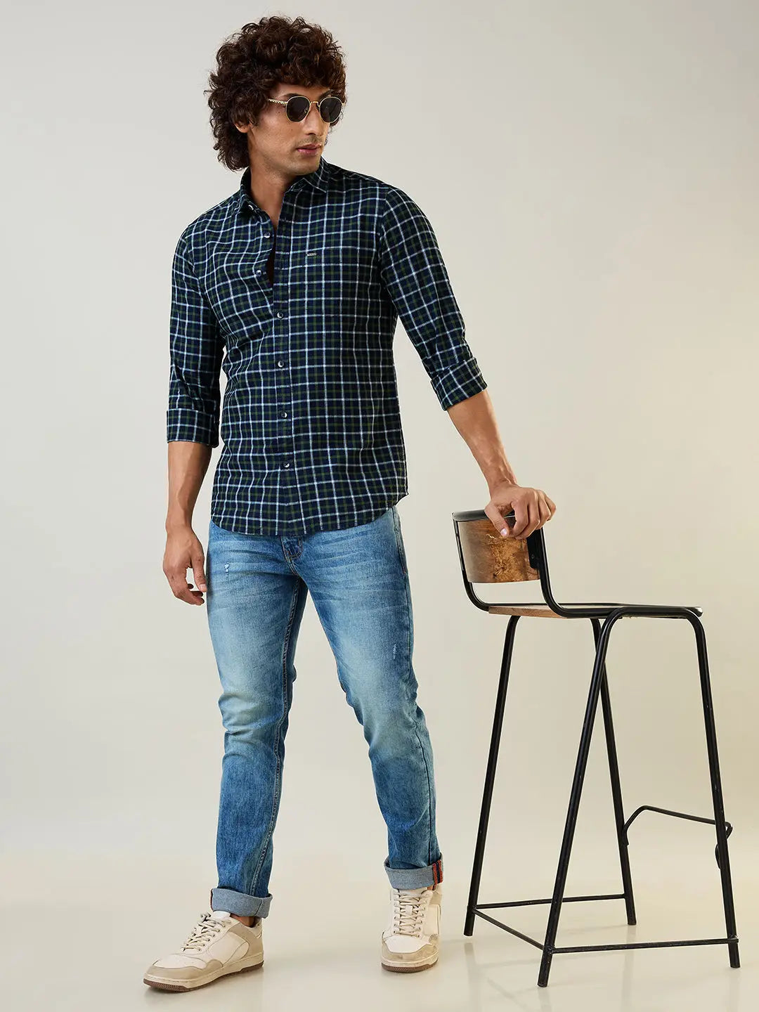 Green Checkered Regular Fit Shirt TIM PARIS