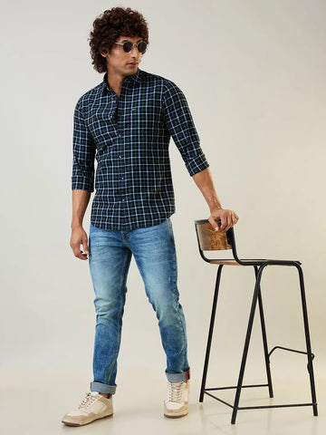 Green Checkered Regular Fit Shirt TIM PARIS