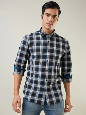 Black Checkered Regular Fit Shirt TIM PARIS
