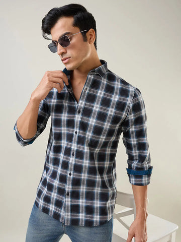 Black Checkered Regular Fit Shirt TIM PARIS