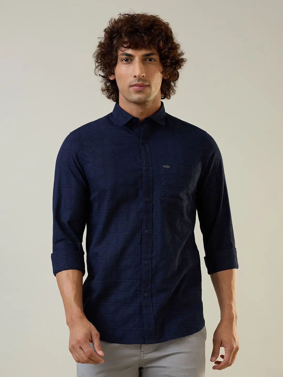 Navy Checkered Regular Fit Shirt TIM PARIS