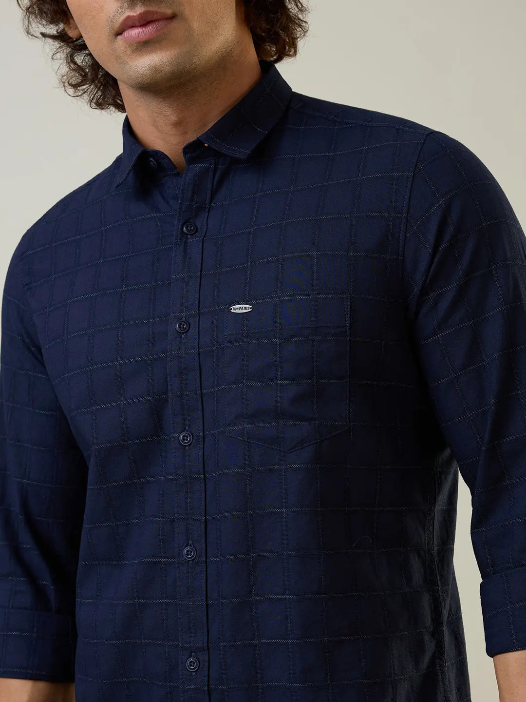 Navy Checkered Regular Fit Shirt TIM PARIS