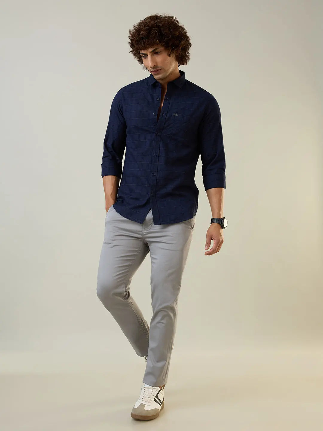 Navy Checkered Regular Fit Shirt TIM PARIS