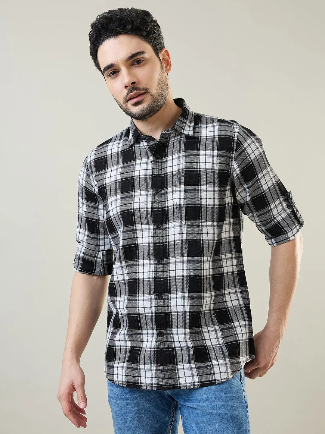 Black Checkered Regular Fit Shirt TIM PARIS