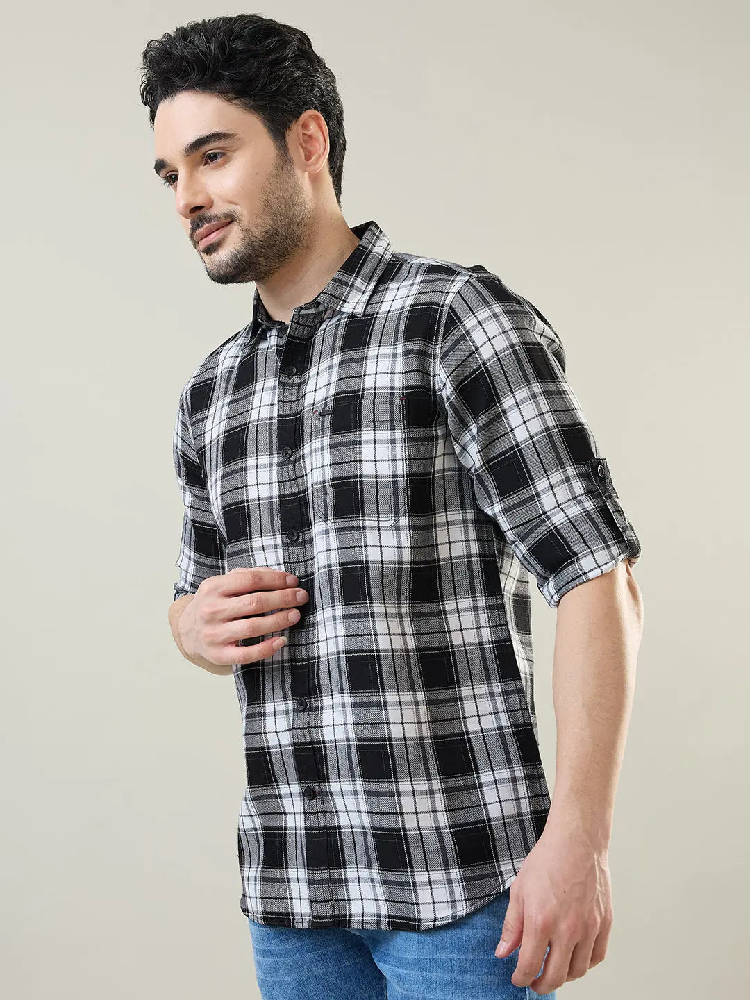 Black Checkered Regular Fit Shirt TIM PARIS