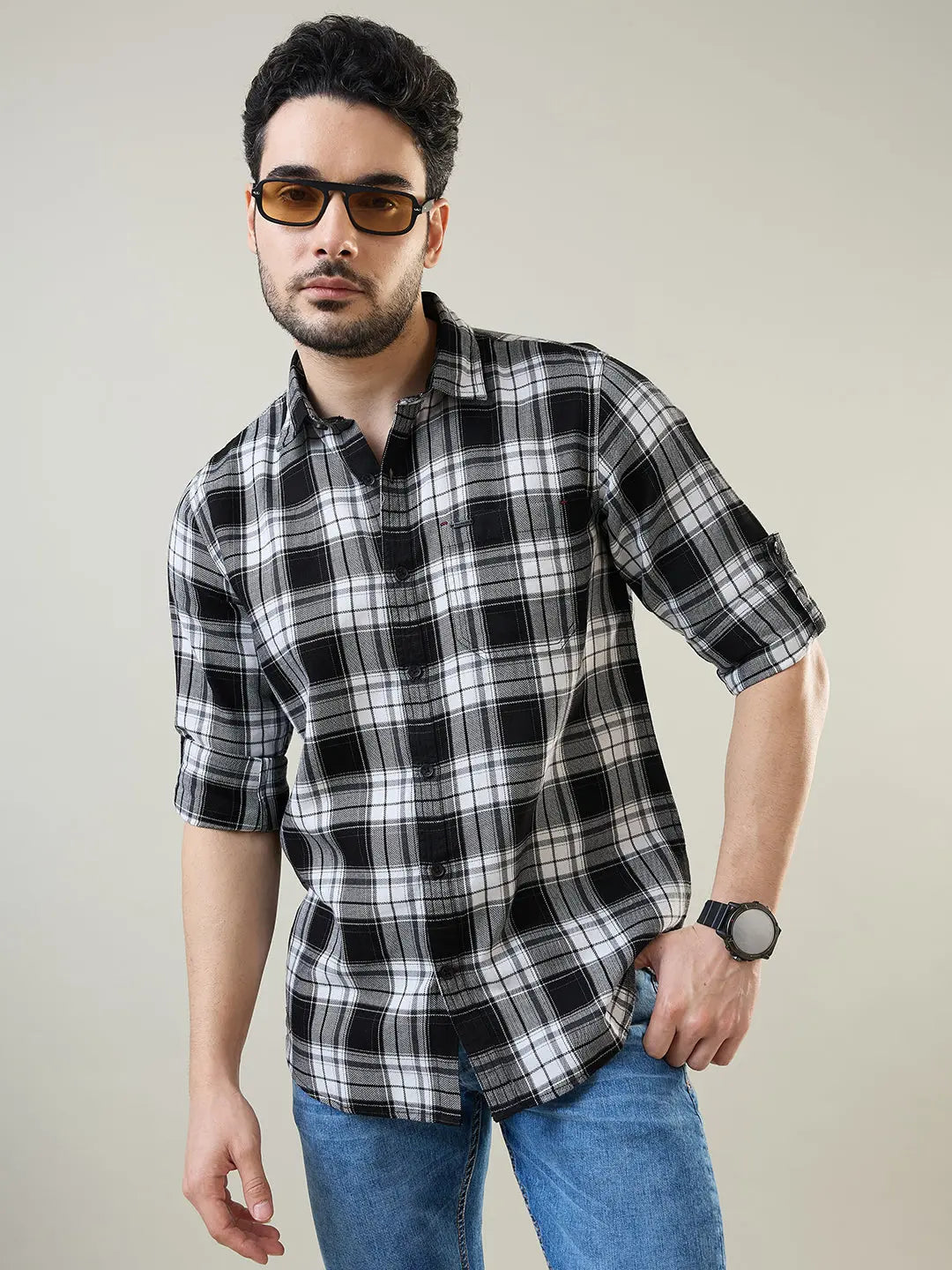Black Checkered Regular Fit Shirt TIM PARIS